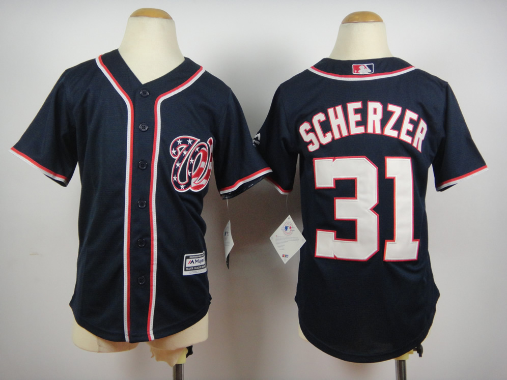 Youth Washington Nationals 31 Scherzer Blue MLB Jerseys